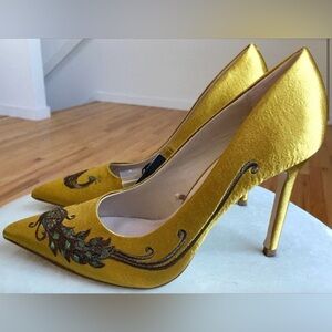 Zara Gold Embroidered Heels